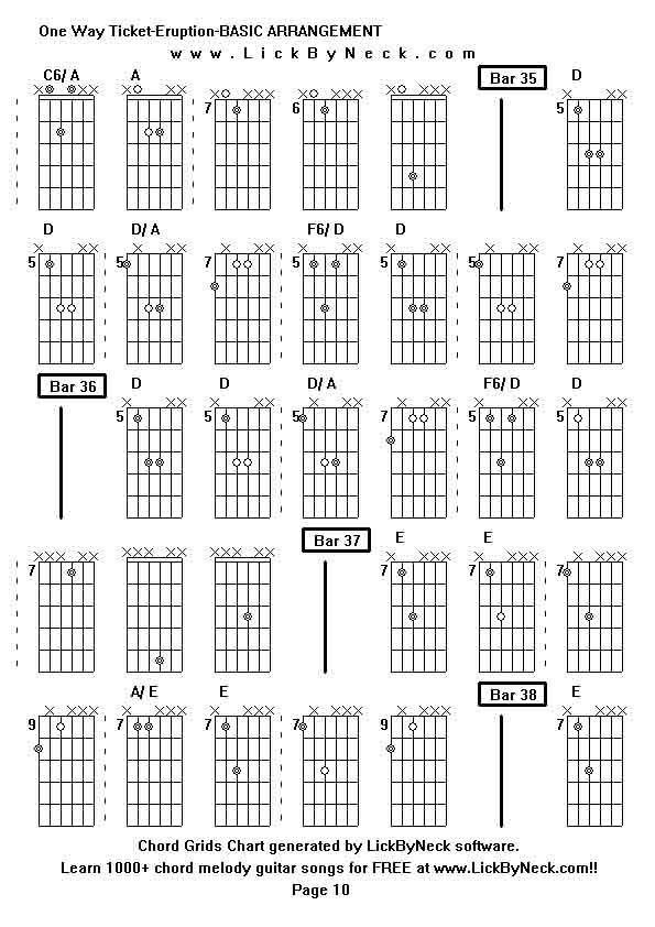 Chord Grids Chart of chord melody fingerstyle guitar song-One Way Ticket-Eruption-BASIC ARRANGEMENT,generated by LickByNeck software.